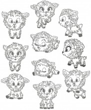 Fluffy Lamb. A set of ten redwork stitch designs for 100mm x100mm hoops.